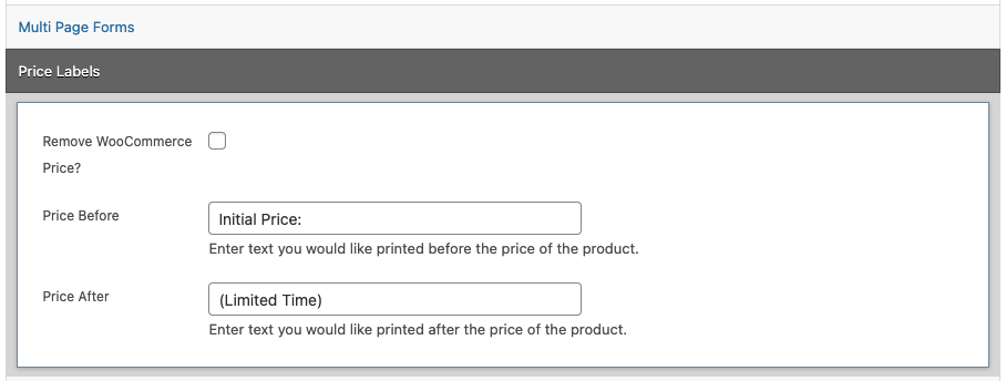 Woo product pricing settings in WooCommerce Gravity Forms Product Add-ons