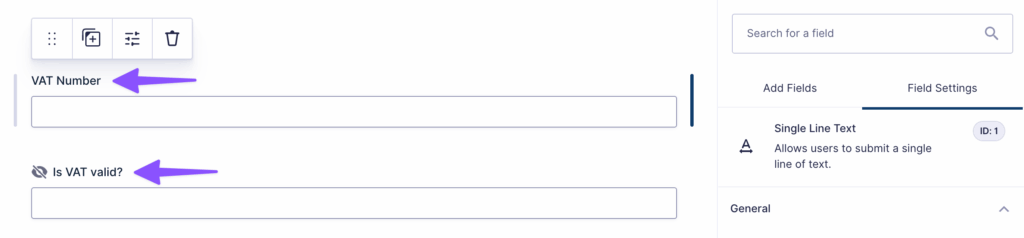The form editor shows two single line text fields.
