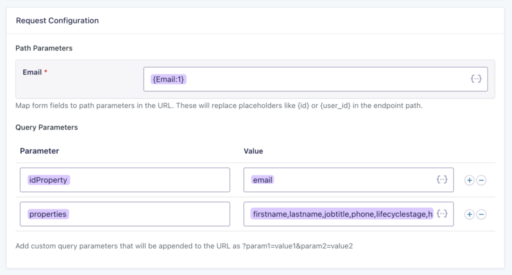 API Alchemist feed settings display the Request Configuration section filled in.