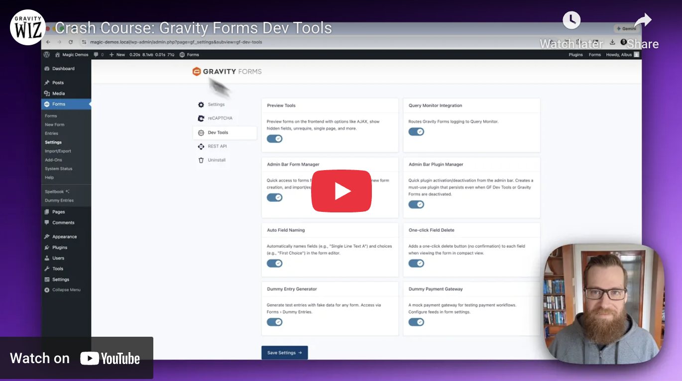 Gravity Forms Dev Tools video preview