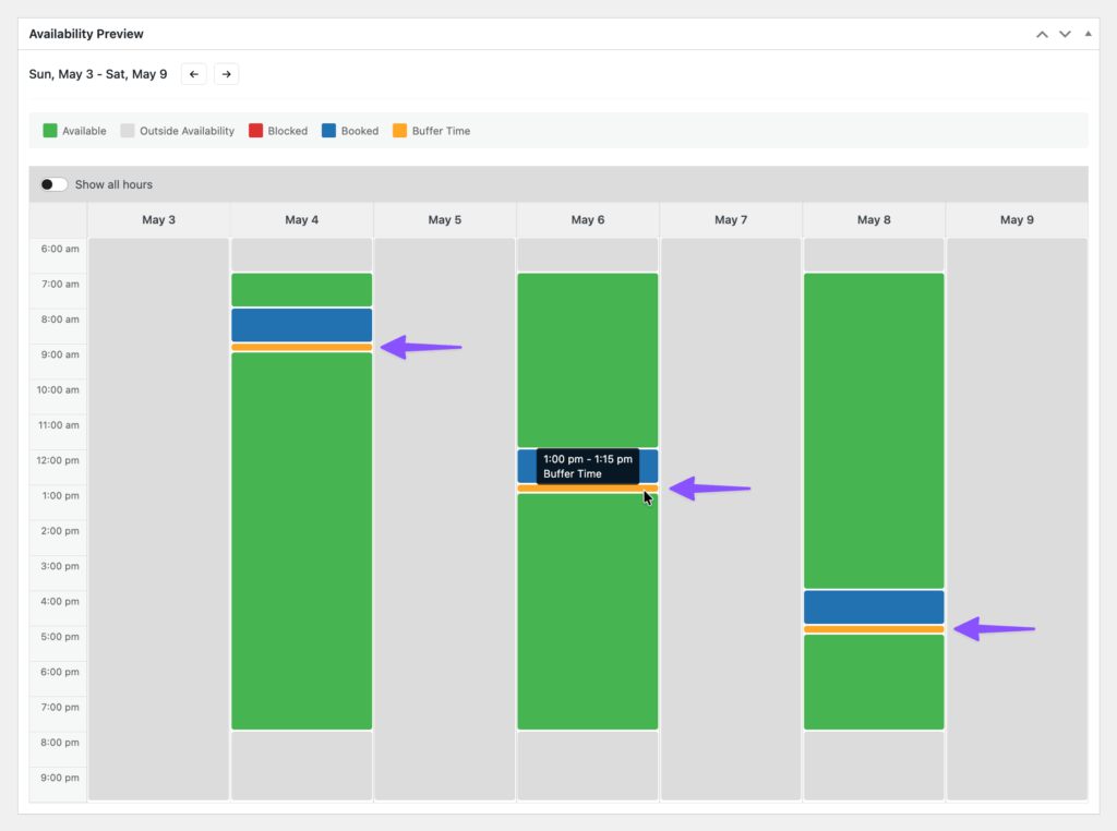 GP Bookings booking form showing the total price updating as a member selects a class time slot in May 2026.