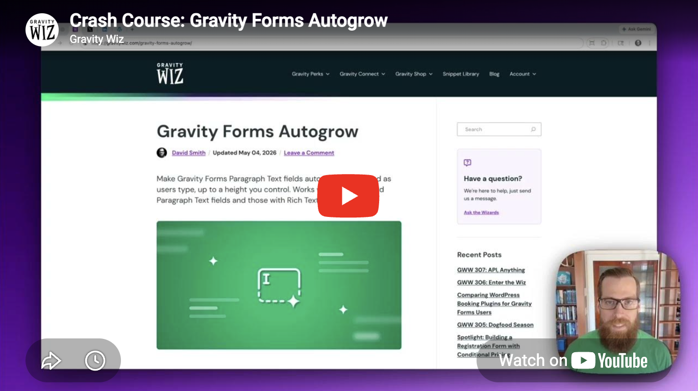 Gravity Forms Autogrow video preview