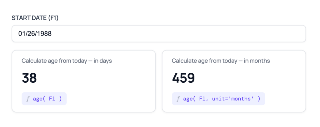 age() returning 38 years and 459 months from a 1988 birthdate