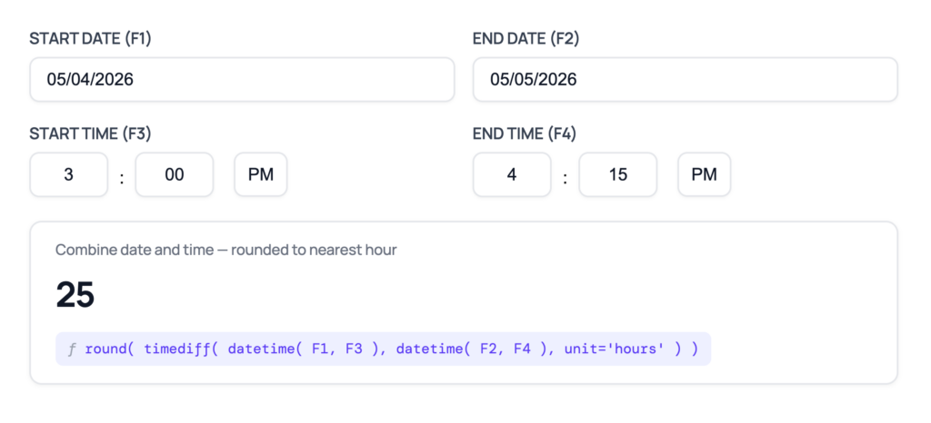 round( timediff( datetime() ) ) returning 25 hours rounded to nearest