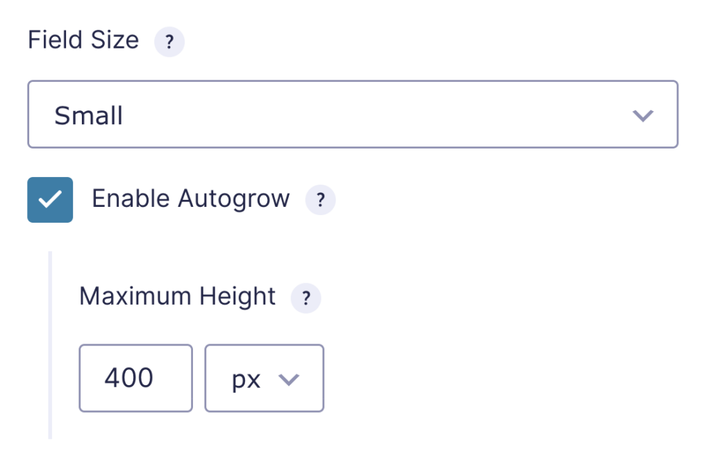 Maximum Height setting using 400px for a Gravity Forms Autogrow field.