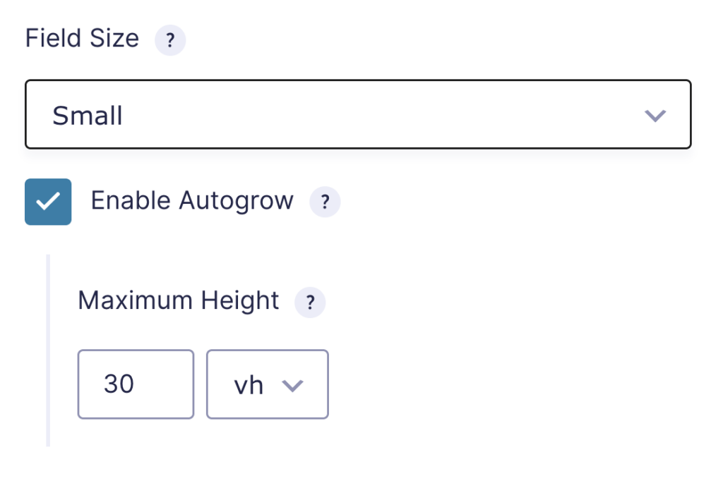 Maximum Height setting using 30vh for a Gravity Forms Autogrow field.