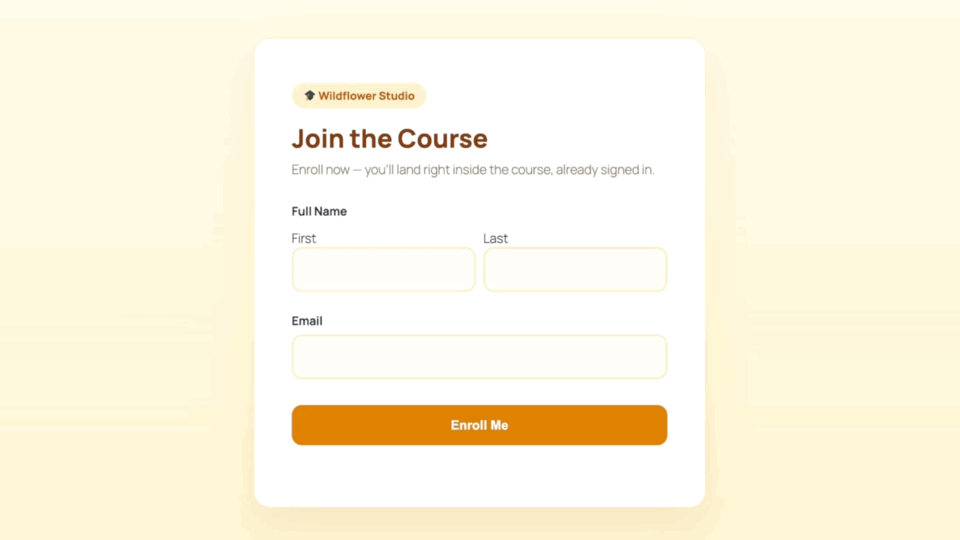 After signing up, the user is redirected straight into a course dashboard, already logged in