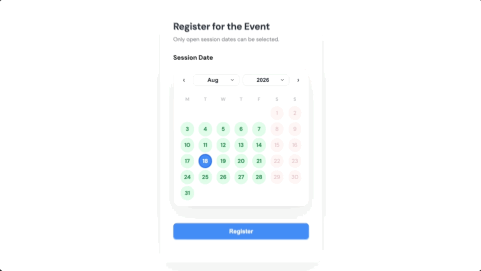 Gravity Forms Date Picker showing selectable and restricted dates
