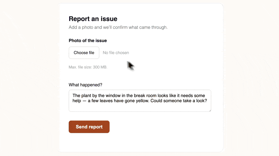 Uploading a photo to a form, then seeing it appear as a thumbnail in the confirmation message.