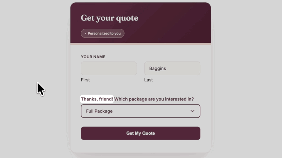 Greeting updates live as the visitor enters their name