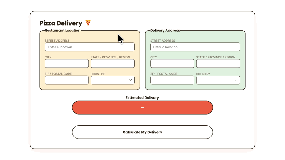 Selecting an origin, destination, and travel mode to calculate distance and travel time