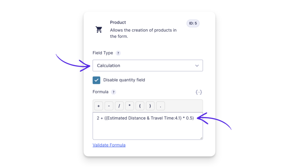 Product field set to Calculation with a distance-based delivery fee formula