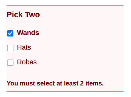 Limit Checkboxes Minimum validation error