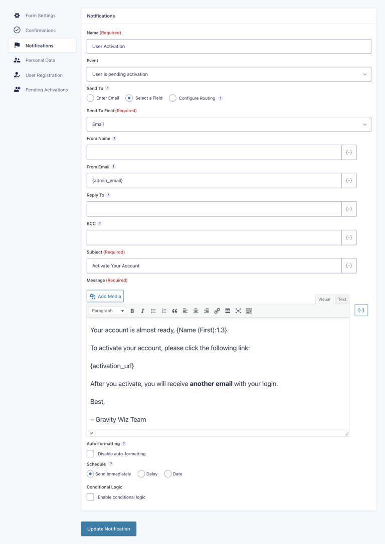 How to Customize the Gravity Forms User Activation Email