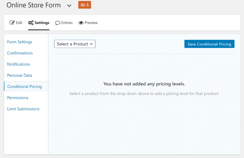 Gravity Forms conditional pricing settings
