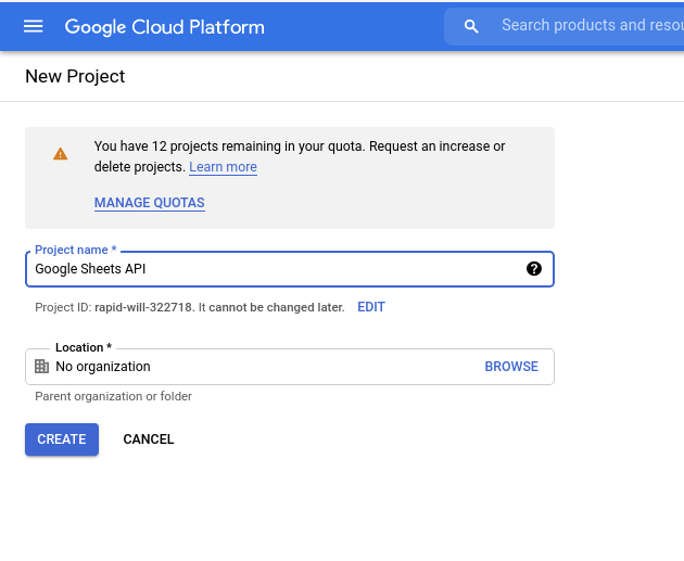 a new project in google cloud platform