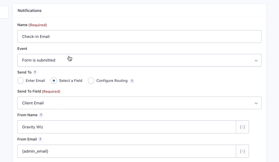 setting up custom email templates in gravity forms notifications
