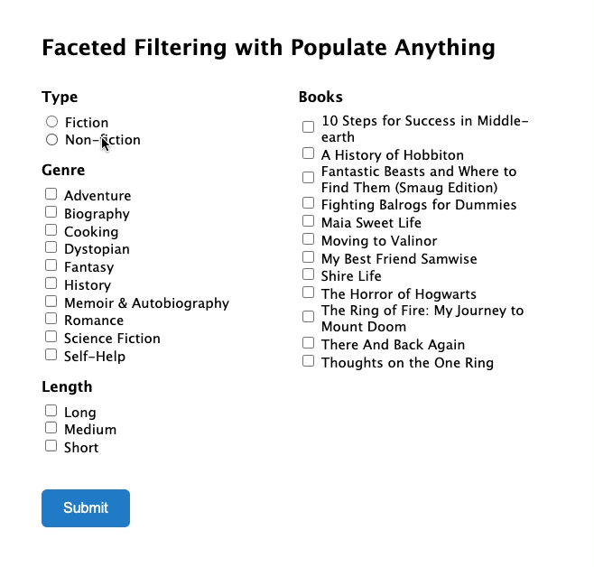 faceted filtering with populate anything