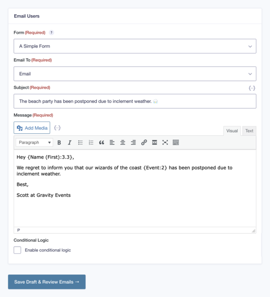 Gravity Forms Email Users Plugin — Send to Multiple Emails